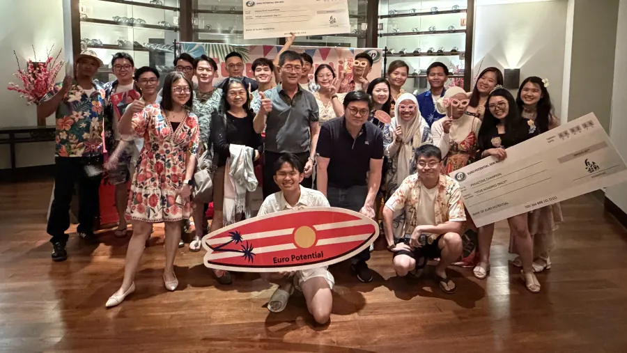 A company team celebrating together at their annual dinner